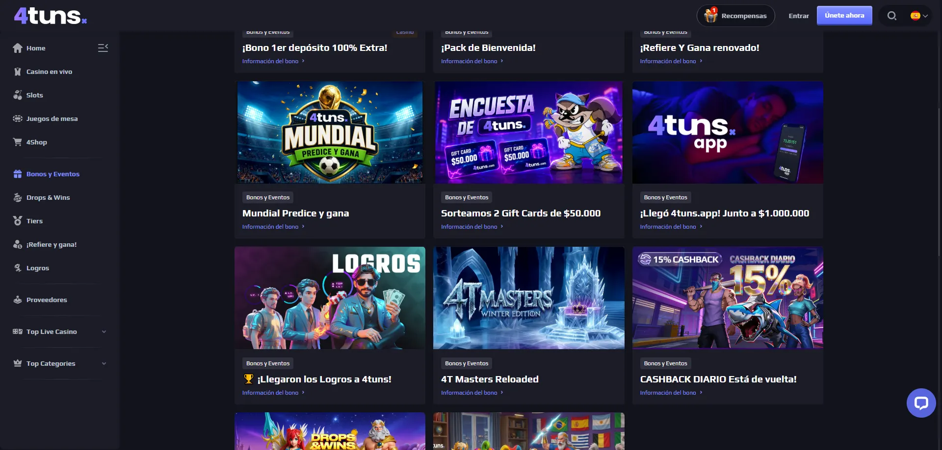 4tuns Casino bono de bienvenida Chile – hasta $2,000 USD